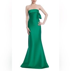 Badgley Mischka Strapless Green Satin Mermaid Gown